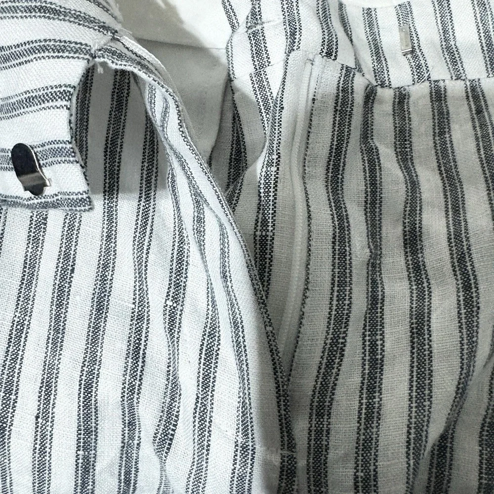 Reformation Pants Womens 2 S Gray White Stripe Linen Wide Leg Career Nautical